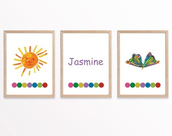 The Very Hungry Caterpillar Personalized Printable Wall Art, Nursery Wall Decor, Kids Room Posters
