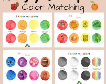 Hungry Caterpillar Color Matching Activity, Toddler Colour Sorting, Busy Book Page, Preschool Printable
