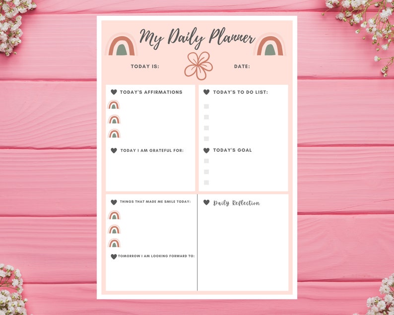 Daily Planner Printable Positive Planner Wellbeing Planner | Etsy