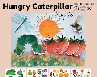 Zestaw do zabawy „Głodna Gąsienica”, wiosenna aktywność, Montessori do druku (pobranie cyfrowe)