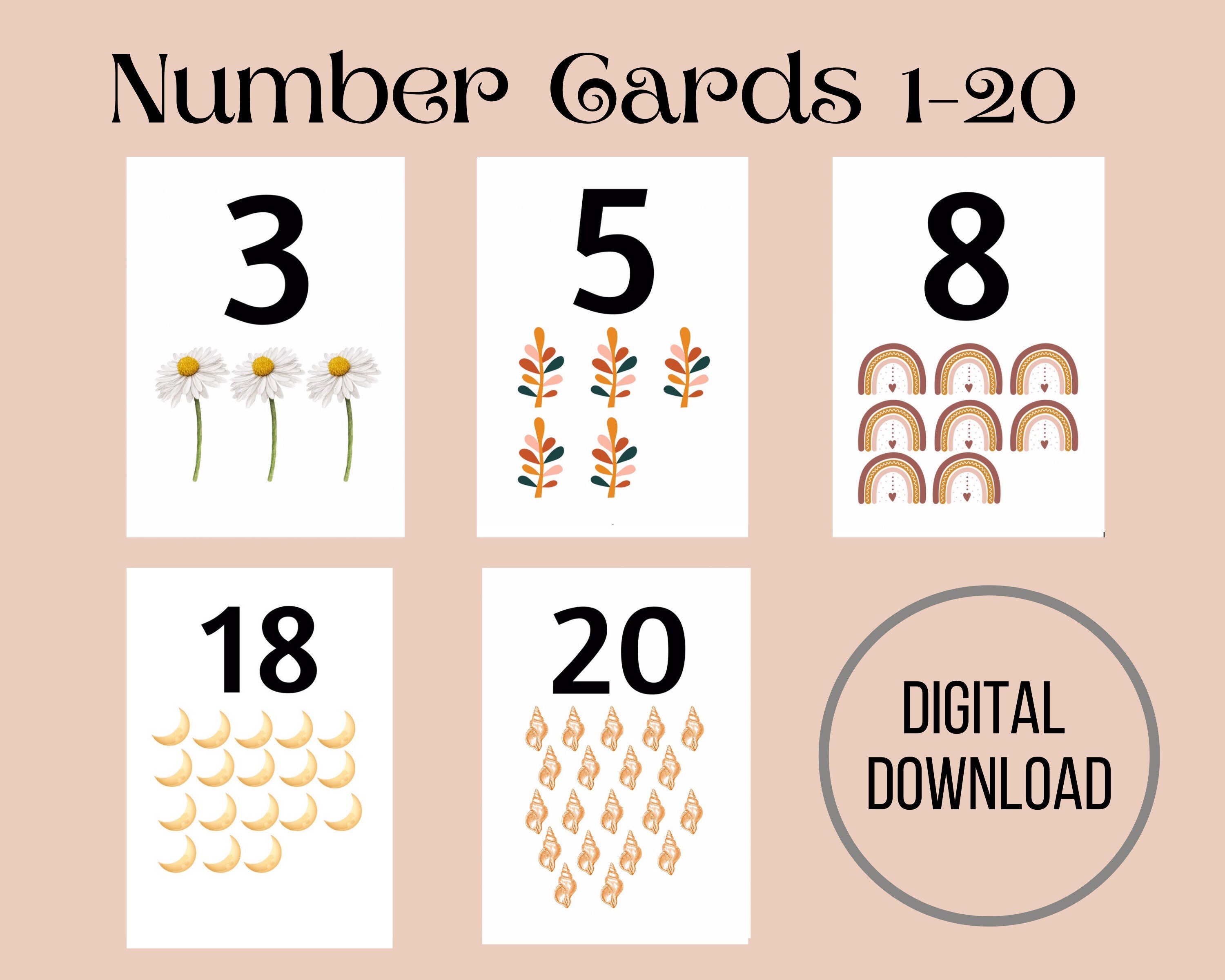number flashcards 1 20 printable nature number cards nursery etsy