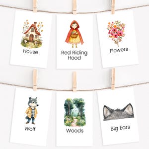 Roodkapje verhaalkaarten, verhalenkaarten, sprookje, afdrukbare homeschool montessori, kleuterklas, kinderverhalen