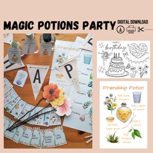 Fête D'anniversaire Potions Magiques, Cartes Imprimables De Recettes De Cuisine En Boue, Fête D'enfants Avec Fée, Cadeaux Potions Pour Fête D'anniversaire, Cuisine En Boue D'anniversaire, Baguettes De Fée