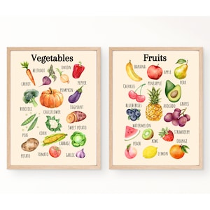 Vegetables and Fruits Educational Poster, Printable Set of 2, , Montessori, Homeschool, Classroom Posters, Classroom Decor, Nusery Decor