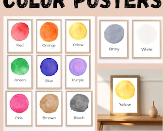 Colors Posters, Watercolor Learning Prints, Nursery, Classroom, Homeschool (Digital Download)