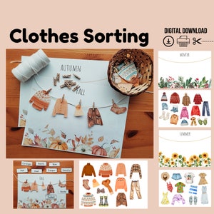 Kleidung sortieren Aktivität, Jahreszeiten und Kleidung, Wetter Kleidung, Herbst Kleidung, Winterkleidung, Montessori, Prek, Homeschool druckbare