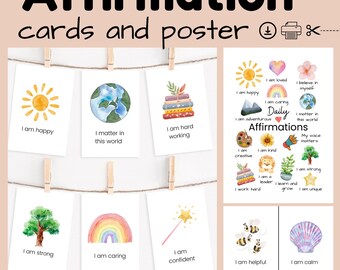 Kids Affirmation Cards & Poster, Calming Corner Decor (Printable PDF)