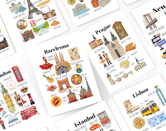 City Flashcards, World Landmarks, Kids Travel Art, Printable (PDF Download)