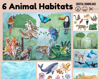 Animal Habitat Sorting Activity, Habitat Match, Animal Pretend Play, DIY Paper Craft, Animal Sorting, Montessori, Prek, Homeschool Printable