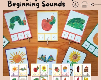 Hungry Caterpillar Beginning Sounds Clip Cards, Printable Phonics Activity, Preschool Activity