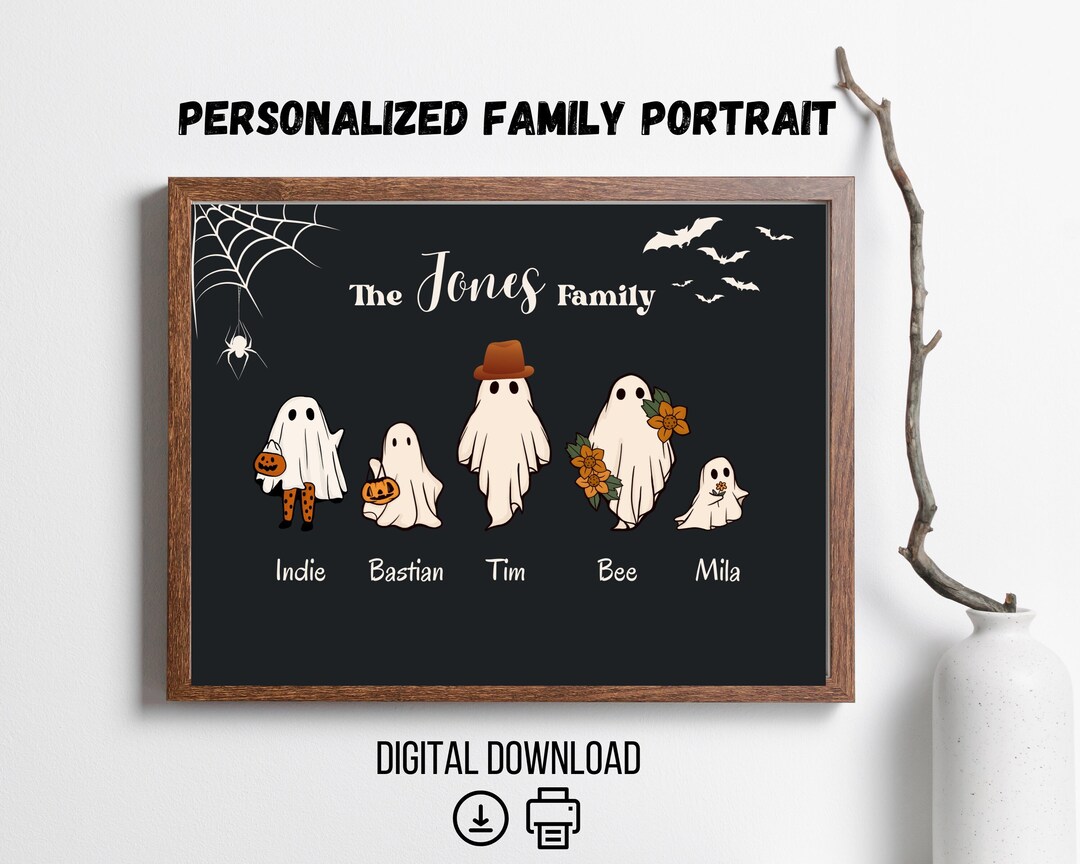 Halloween Family Portrait, Personalized Family Print, Halloween ...