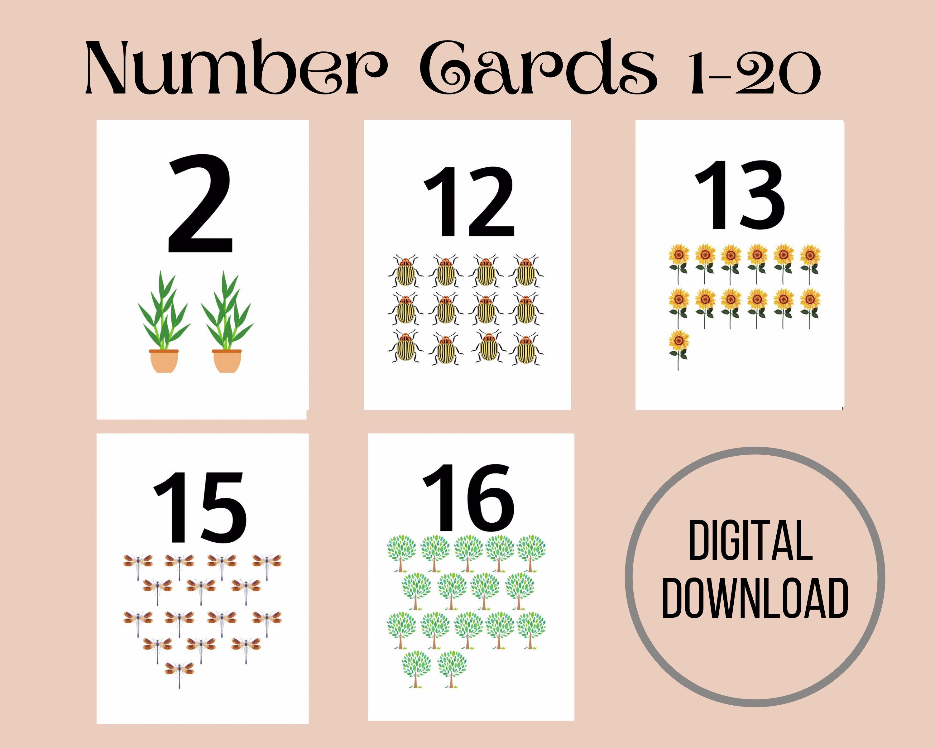 number flashcards 1 20 printable nature number cards