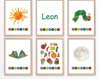 The Very Hungry Caterpillar Personalized Printable Wall Art, Nursery Wall Decor, Kids Room Posters