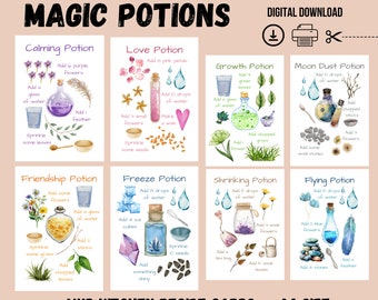 Printable Mud Kitchen Recipe Cards, Magic Fairy Potion Cards, Montessori Materials, Outdoor Play, Nature Play, Forest School, Homeschool