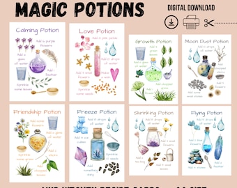 Cartes de recettes de cuisine de boue imprimables, Cartes de potion de fée magique, Matériaux Montessori, Jeux d'extérieur, Jeux avec la nature, École de la forêt, École à la maison