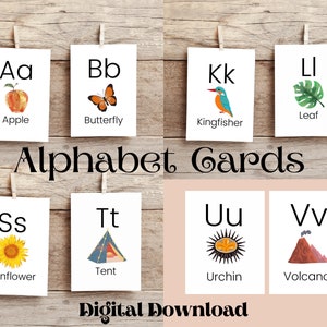 Cartes ABC à imprimer, Cartes ABC nature, Art mural pour chambre d'enfant, Classe préscolaire, Cartes à imprimer pour l'école à la maison, Cartes pré-scolaire préscolaire à imprimer