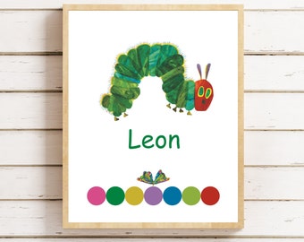 The Very Hungry Caterpillar Printable Wall Art, Personalised Nursery Wall Decor, Kids Room Decor, Playroom Wall Art , Custom Name Print