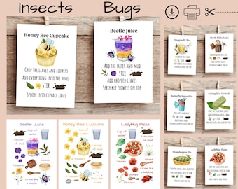 Printable Mud Kitchen Recipe Cards, Ingredient Cards, Bugs,Insects Montessori Materials, Outdoor Play, Nature Play, Forest School,Homeschool