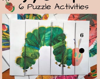 Hungry Caterpillar Matching Activity, Toddler Puzzle Strips, Busy Book Page, Preschool Printable