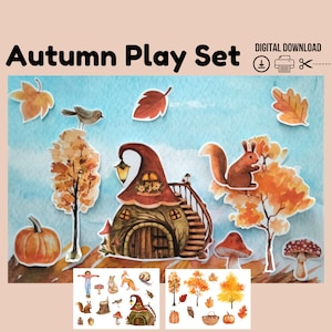 Herbst Spielset, Papier Herbstwald, Herbst Rollenspiel, Papier Waldtiere, DIY Papierhandwerk, Montessori, Prek, Homeschool Printable