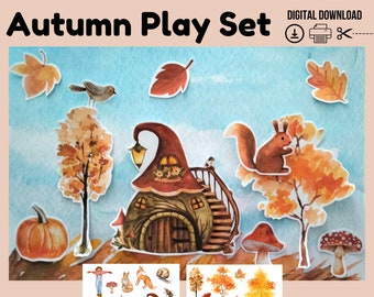 Autumn Paper Forest Play Set, DIY Woodland Animals (Digital Download)