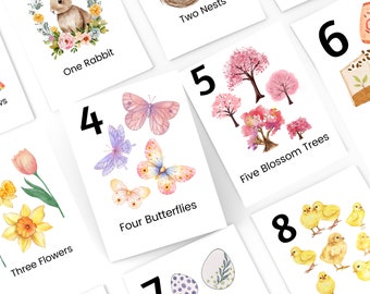 Tarjetas de números de primavera, tarjetas de conteo de la naturaleza (imprimibles)