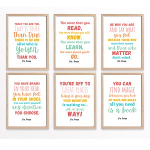 Dr Seuss Quote Prints, Dr Seuss Printables, Dr Seuss Wall Art Set, Kids Room Decor, Nursery Wall Art, Dr Seuss Classroom Decor, Teacher Gift