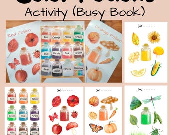 Color Potions Busy Book, Colour Matching Activity, Toddler Color Sorting, Preschool Printable