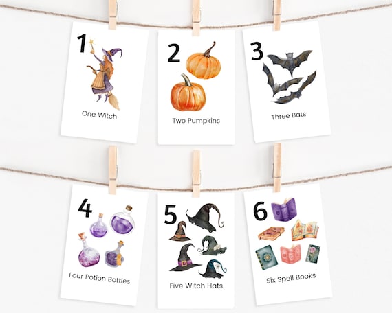 Halloween Number Flashcards 1-10 Printable, Preschool Classroom, Counting Flashcards, Fall Learning Flashcards, Halloween Numbers