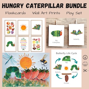 Hungry Caterpillar Wall Art Prints, Flashcards, Play Set Bundle (Digital Download)