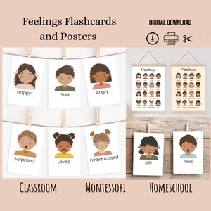 16 tarjetas didácticas sobre sentimientos, tarjetas didácticas Montessori para educación en casa, póster de emociones y sentimientos, tarjetas didácticas sobre emociones para niños pequeños, aula preescolar.
