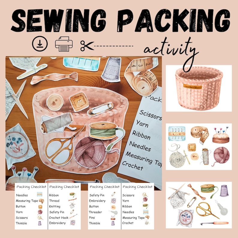 Packing Activities Sewing Kit Packing Game, Printable Activity, Busy Book Page (digital ...
