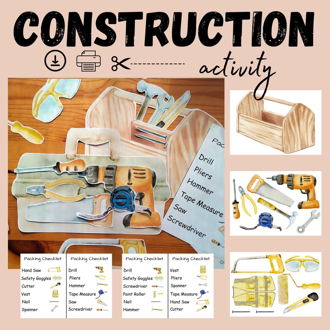 Building Tools Checklist Construction Tools Activity, Packing Checklist Game (printable) - Etsy
