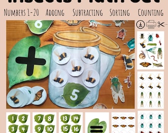 Insects Math Activities, Insects Bugs Games, Counting, Sorting, Adding, Subtracting, Montessori, Prek, Homeschool Printable