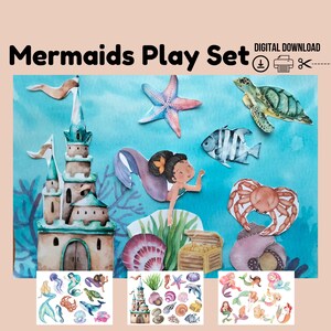 Meerjungfrauen Spielset, Ocean Pretend Play, unter ihr Meer, DIY Papiermodell, Papierpuppen, Montessori, Prek, Homeschool Printable, Party Spielset
