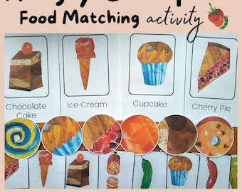 Hungry Caterpillar Food Matching Activity, Flashcards, Preschool Printable (Digital Download)