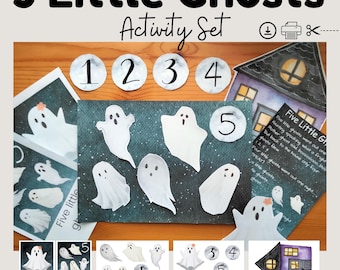 Five Little Ghosts Activity Set, Halloween Song, Homeschool Printable (PDF)