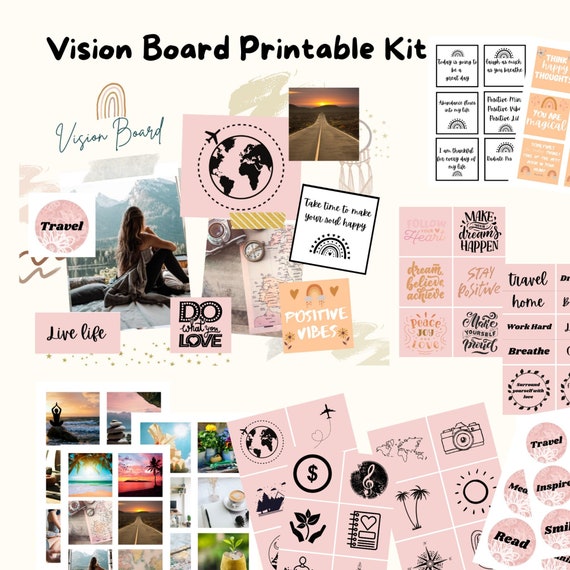 Printable Vision Board Kit, Vision Board Template, Digital Vision Board  Supplies, Law of Attraction 