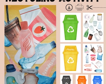 Recycle Sorting Activity, Earth Day Activity, Reduce Reuse Game, Trash Sorting, Waste Sorting, Montessori, Prek, Homeschool Printable