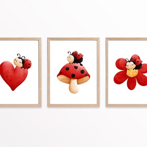 Ladybug Printable Art Set Of 3, Ladybug Valentines Wall Art, Valentines Nursery Decor, Nursery Wall Decor, Classroom Decor, DIGITAL DOWNLOAD