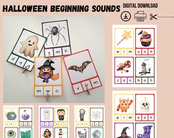 Halloween Beginning Sounds Clip Cards: Printable Phonics Activity (PDF Download)
