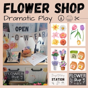 Gioco drammatico del negozio di fiori, attività primaverile, gioco di finzione del giardino, gioco di ruolo, scuola materna, istruzione parentale, Montessori, schede didattiche sui fiori