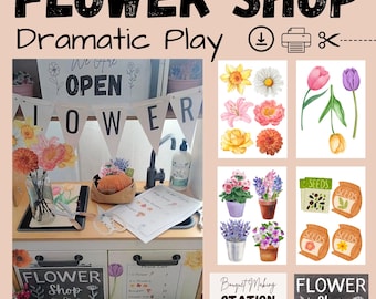 Flower Shop Dramatic Play, Spring Activity, Garden Pretend Play, Role Play, Preschool, Homeschool, Montessori, Flower Flashcards