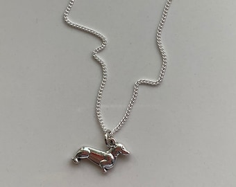 Dachshund Necklace, Christmas gift, budget friendly, handmade with silver plated chain, sausage dog