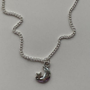 Starry moon necklace, handmade with silver plated chain, super cute, aesthetic, trendy, jewellery, fashionable, stars and moon, celestial,