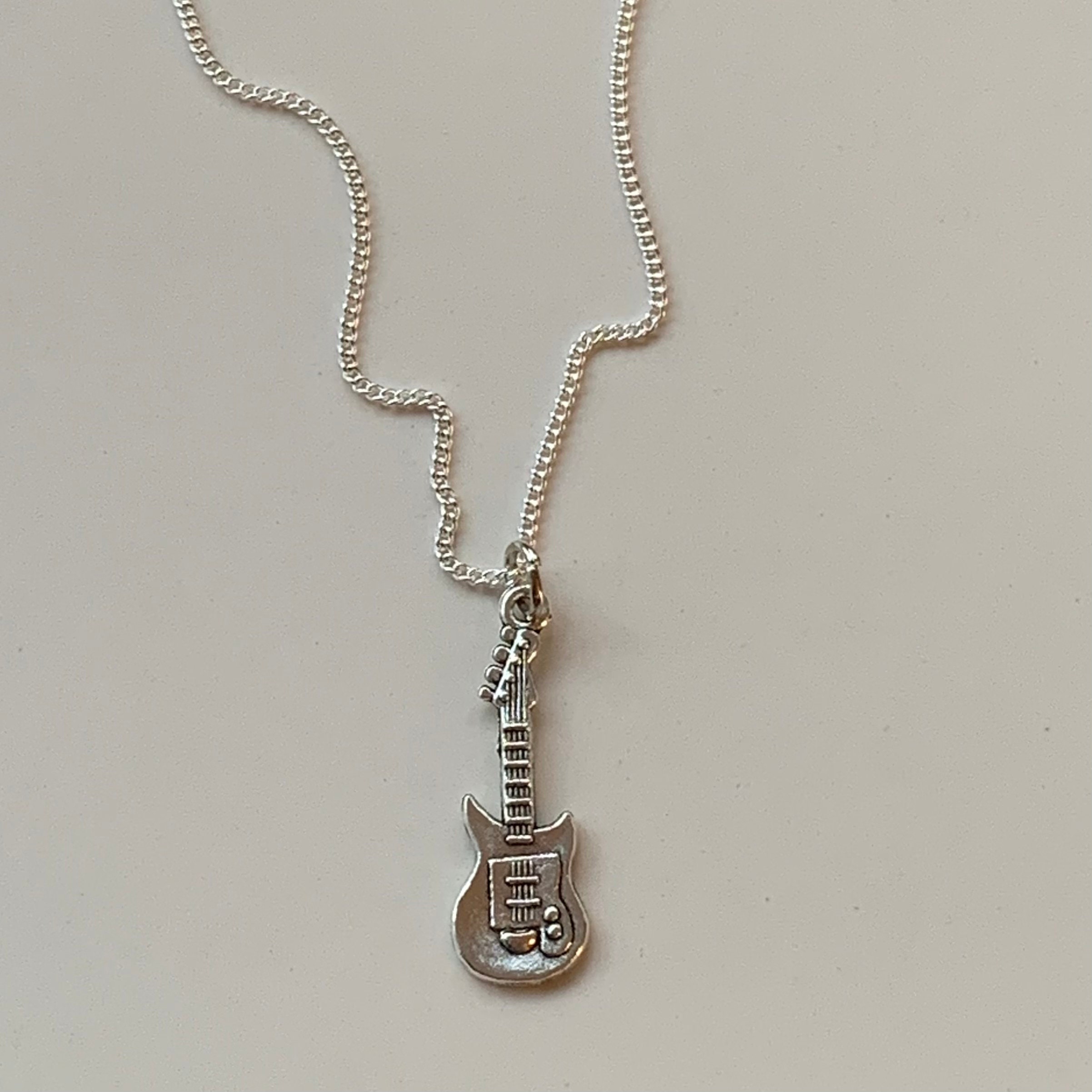 Electric Guitar Necklace Silver Plated Chain Pendant Super Cute
