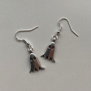 Ghost earrings, handmade with sterling silver hooks, halloween, spooky season, scary, costume, cute, cool, seasonal, jewellery, affordable,