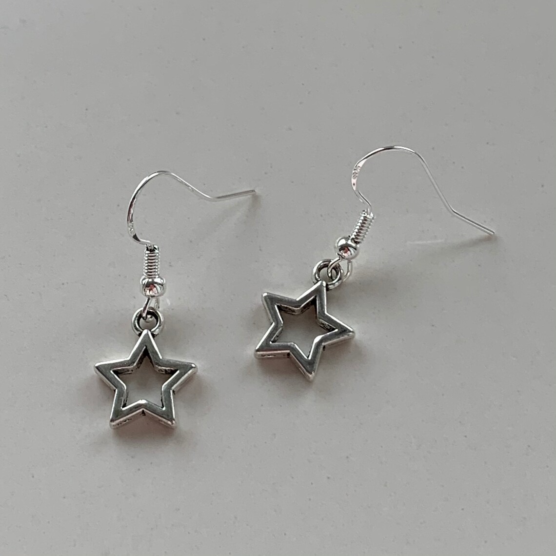 Silver Star Dangle Earrings with Sterling Silver hooks Lead Etsy 日本
