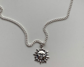 Sun chain necklace, handmade with silver plated chain, indie, cool, sun pendant, spiritual, sun, moon, stars, cute, trendy, tiktok, alt,