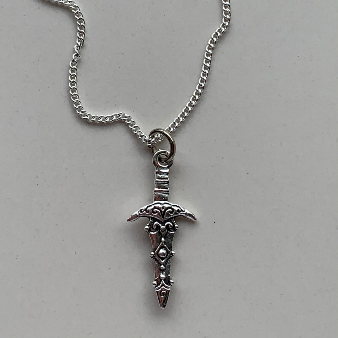 Handmade dagger necklace made with silver plated chain Etsy